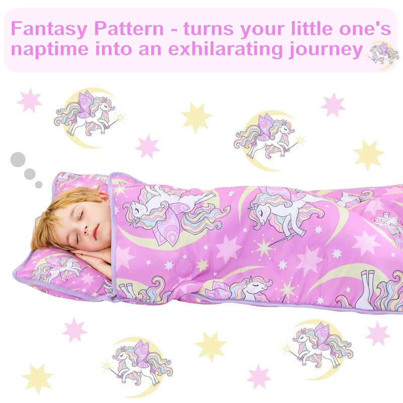 Viviland Toddler Nap Mat, Rolled Sleeping Mats with Pillow and Minky Dot Blanket for Girls, Kids Slumber Bag Nap Mat for Preschool, Daycare, Kindergarten, Travel Camping - Unicorn Magic - Image 3